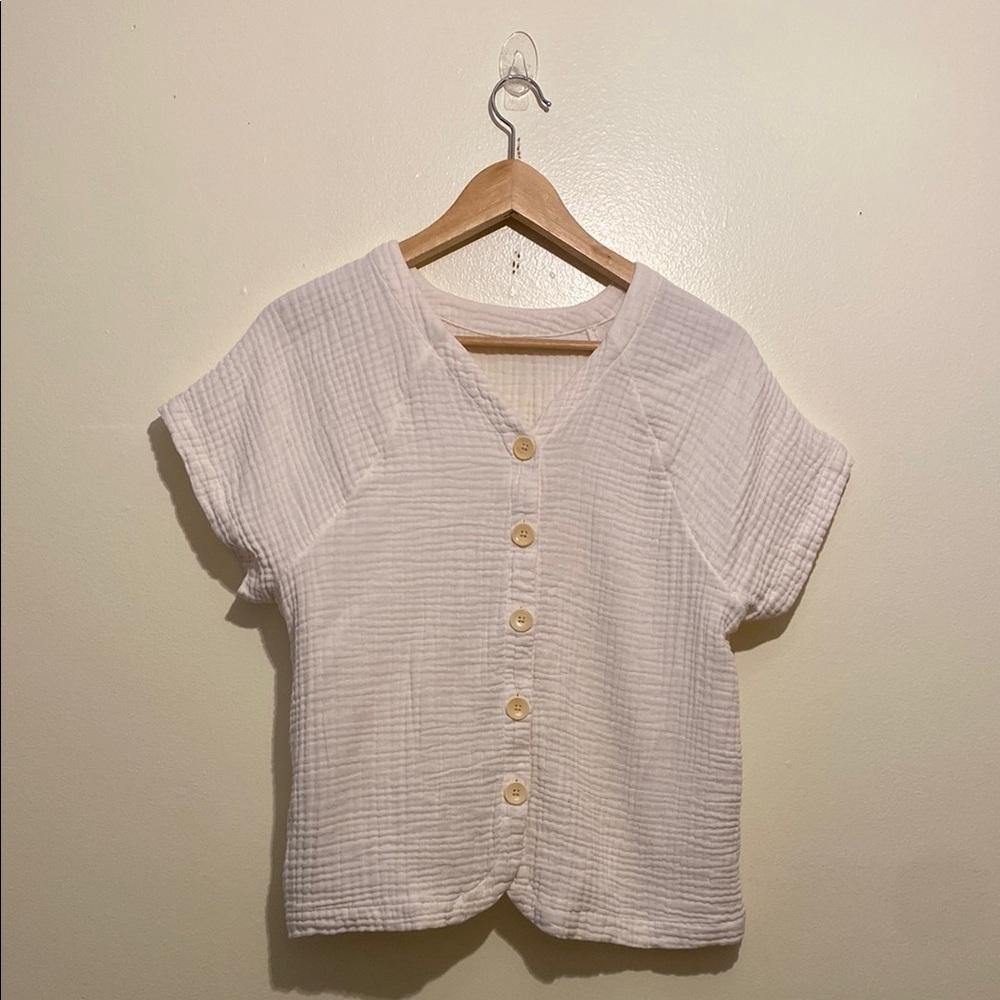 Madewell White Button-Up Short Sleeve Top. Size S. Style NE240 - Picture 3 of 8